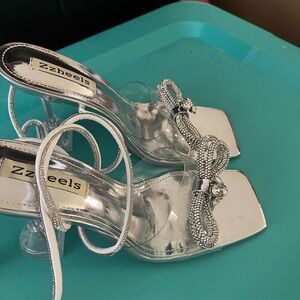 Silver Embellished Clear Strap Heels